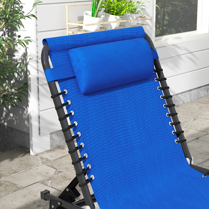 Outsunny 2 Pcs Folding Lounge Chairs, Chaise Lounges With Headrest Blue