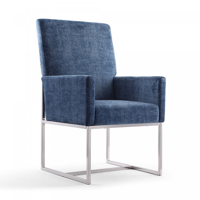 Element Modern Velvet Metal Dining Chair in Blue - Set of 2