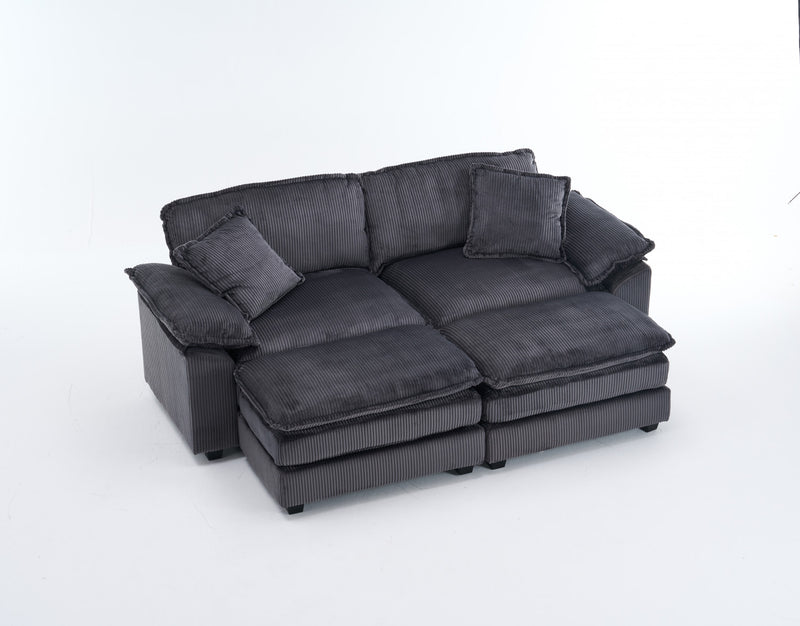Liam 84.6\" Comfortable Cloud Modular Sofa with Corduroy Upholstered,Grey
