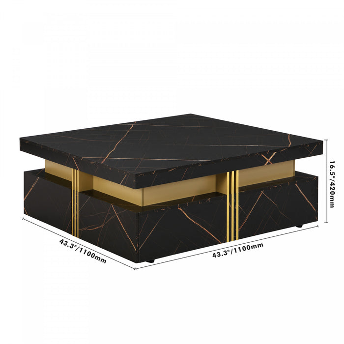 Marcia 43.3\" Square Engineered Wood Coffee Table With Storage Drawers, Black