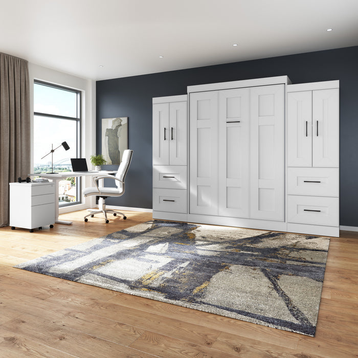 Bestar Edge Full Murphy Bed with Wardrobes (110 W) - White