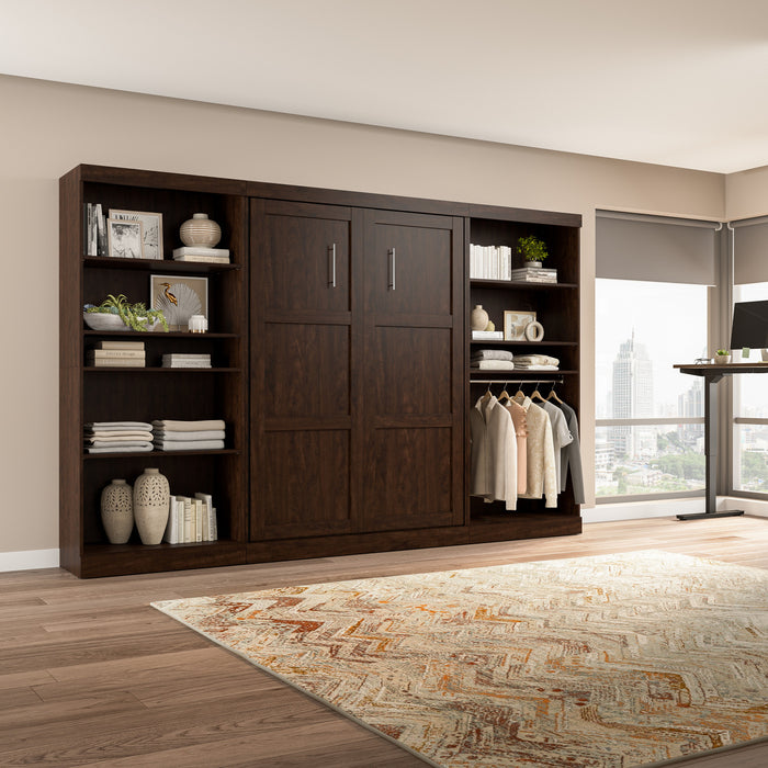 Bestar Pur Full Murphy Bed with Two Shelving Units (131 W) - Chocolate