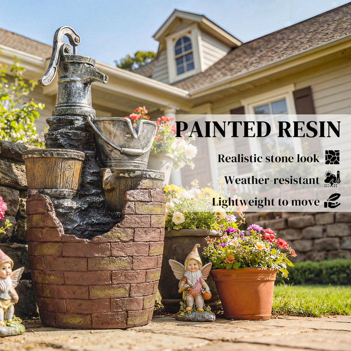 Outsunny Outdoor Fountain with 4-Tier Jugs, Garden Fountain with LED Lights
