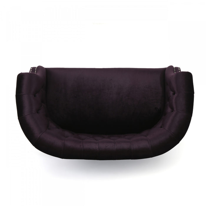 Vivian Solid Wood Rolled Arms Velvet Loveseat,Black Berry