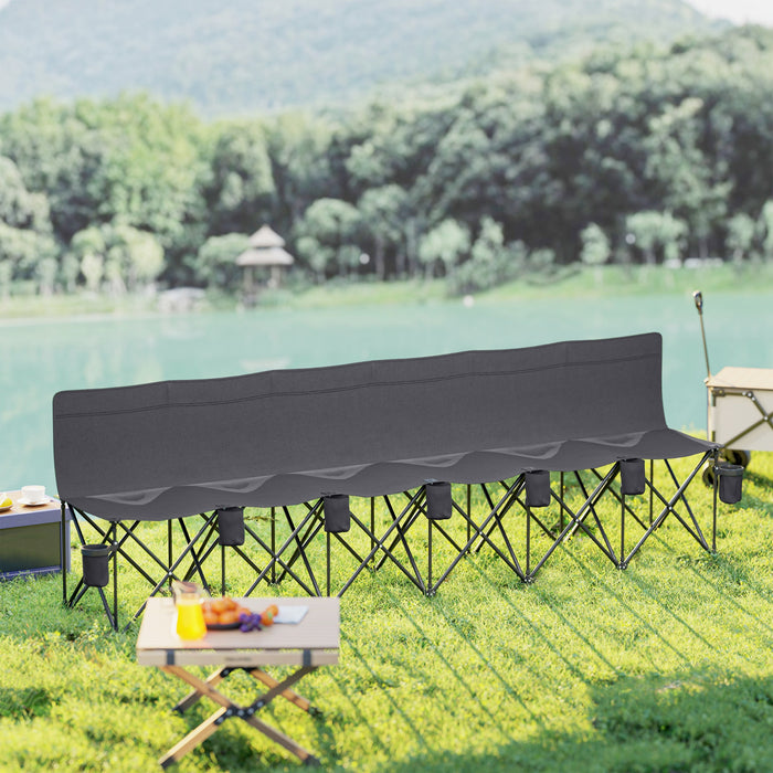 Outsunny 6 Seat Folding Camping Chair W/ Cup Holder For Camping, Dark Grey