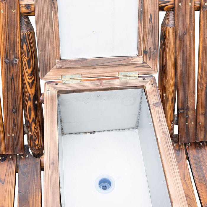 Outsunny 64\" Double Wooden Garden Bench With Table, Rustic Brown