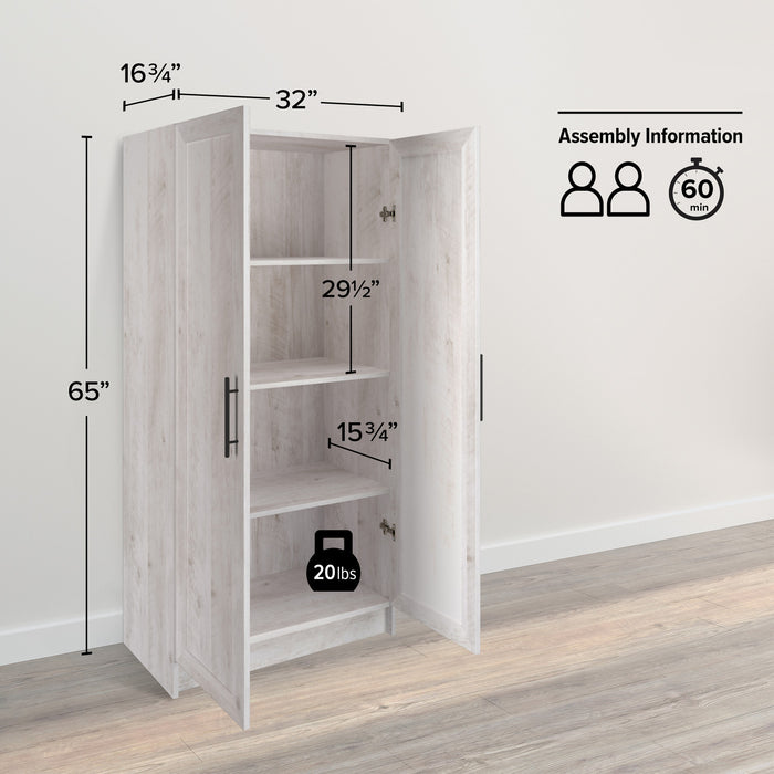 Elite Accent Storage Cabinet with Panel Doors & 3 Shelves - Rustic White 