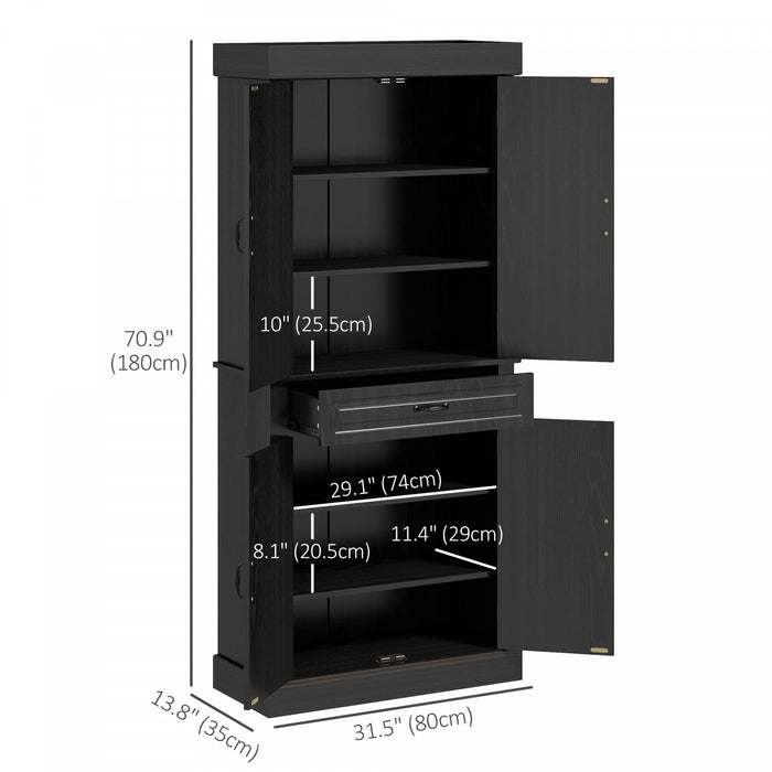 HOMCOM 71\" Freestanding Kitchen Pantry with 4 Doors and Cabinet, Black