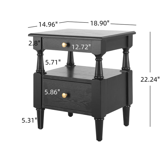 Emma 2-Drawer Wooden Bedroom Nightstand with Non-Slip Feet, Black
