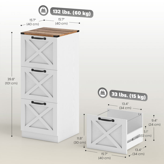 HOMCOM 3 Drawer File Cabinet, Filing Cabinet Fits Letter/A4 Size, White