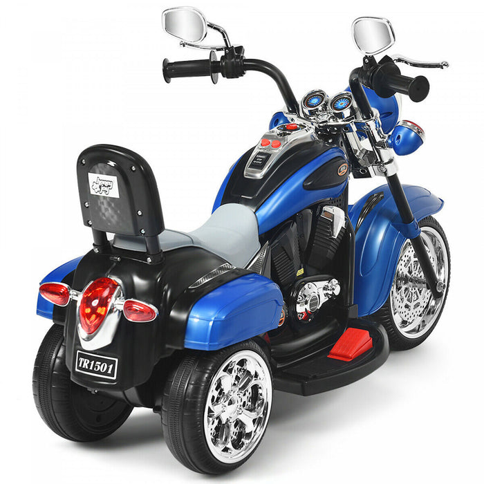 6v Kids Ride On Chopper Motorcycle 3 Wheel Trike With Headlight Blue