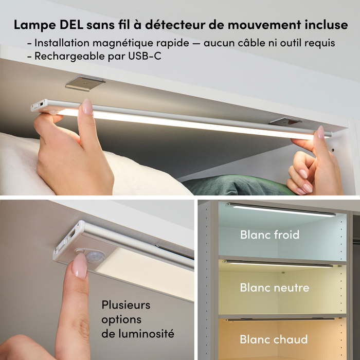 Bestar Florence 107\" Modular Walk-In Closet System with LED Lights, Rods, Shelves and Drawers Shaker Style - White