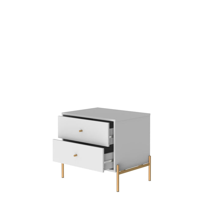 Manhattan Comfort Jasper Nightstand with Steel Gold Legs - White Gloss