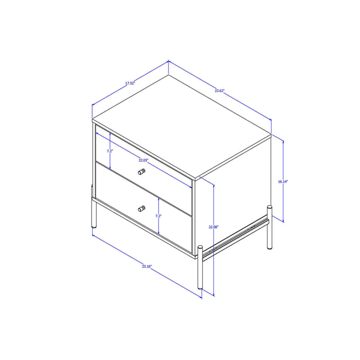 Manhattan Comfort Jasper Nightstand with Steel Gold Legs - Off White Matte