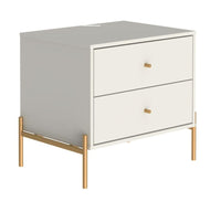 Manhattan Comfort Jasper Nightstand with Steel Gold Legs - Off White Matte