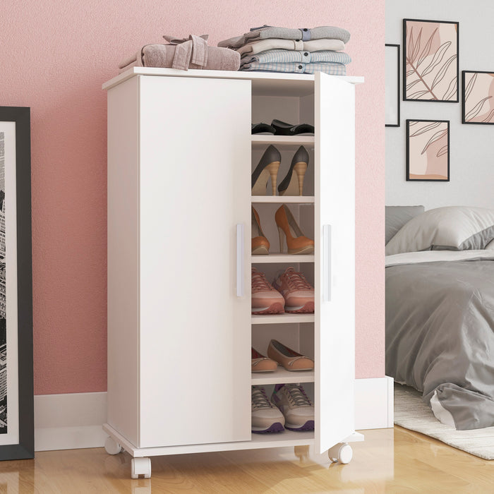 Manhattan Comfort Innovative Catalonia Mobile Shoe Closet with 6 Shelves - White