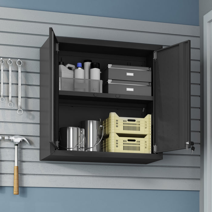 Manhattan Comfort Fortress 30\" Floating Textured Metal Garage Cabinet with Adjustable Shelves - Charcoal Grey