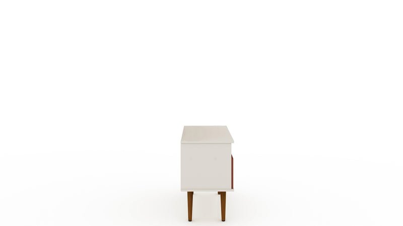 Manhattan Comfort Tribeca 35.43\" Mid-Century Modern TV Stand with Solid Wood Legs - Off White & Terra Orange Pink