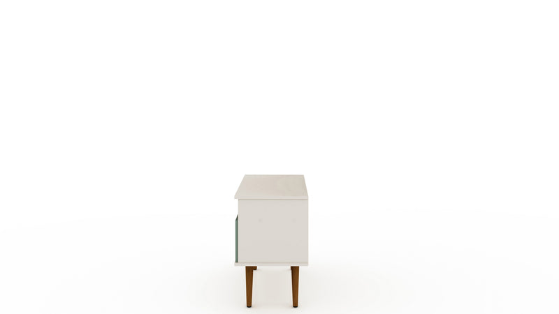 Manhattan Comfort Tribeca 35.43\" Mid-Century Modern TV Stand with Solid Wood Legs - Off White & Green Mint