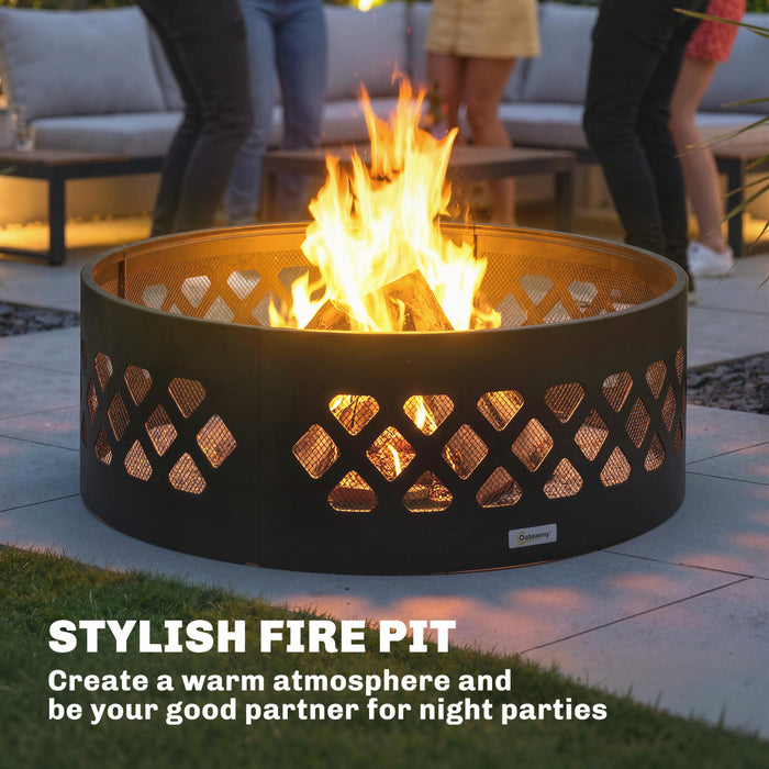 Outsunny Outdoor Fire Pit, Portable Bottomless Fire Ring with Poker, Black