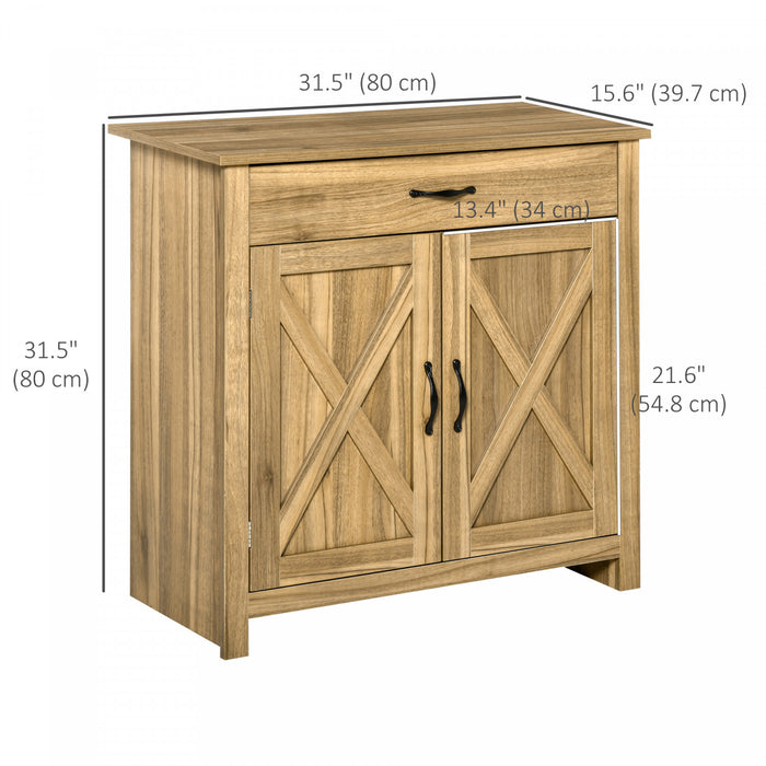 HOMCOM Farmhouse Sideboard, Buffet Cabinet with Barn Door, Distressed Brown