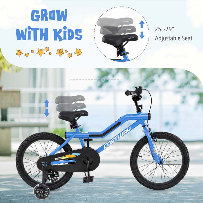 Costway 18\" Led Lighted Kids Bike With Adjustable Seat Coaster Brake Training Wheels Blue