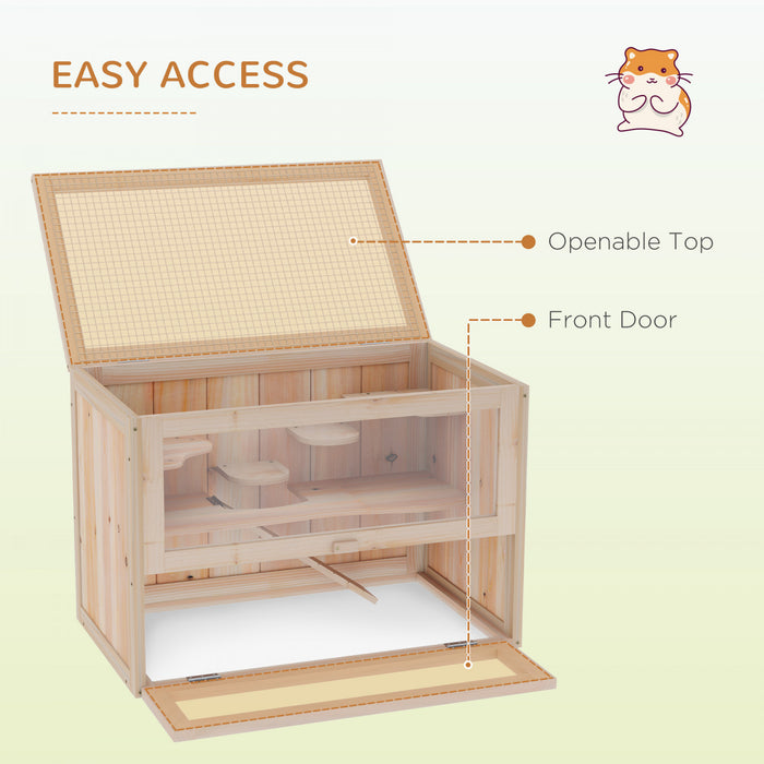 Pawhut Wooden Hamster Cage Guinea Pig Chinchilla Pet House 2 Levels Small Animals Habitat Home W/ Openable Roof W/ Run Space