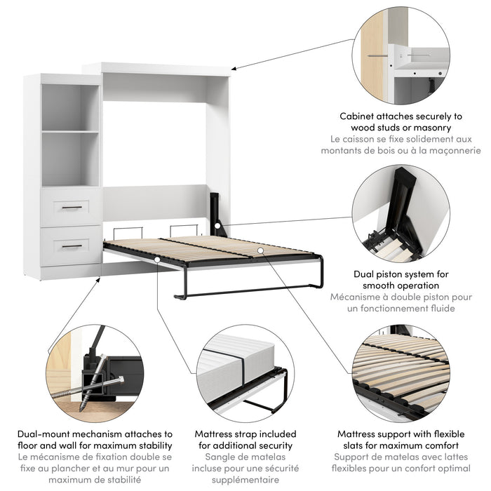 Bestar Edge Full Murphy Bed Closet Organizer with Drawers (85 W) - White