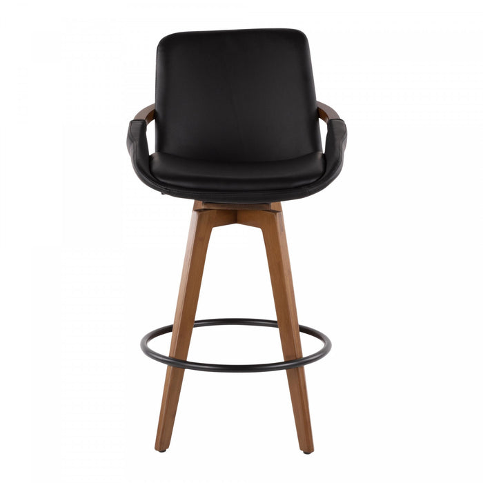 LumiSource Cosmo Faux Leather Mid-Century Modern Counter-Height Stool - Walnut/Black
