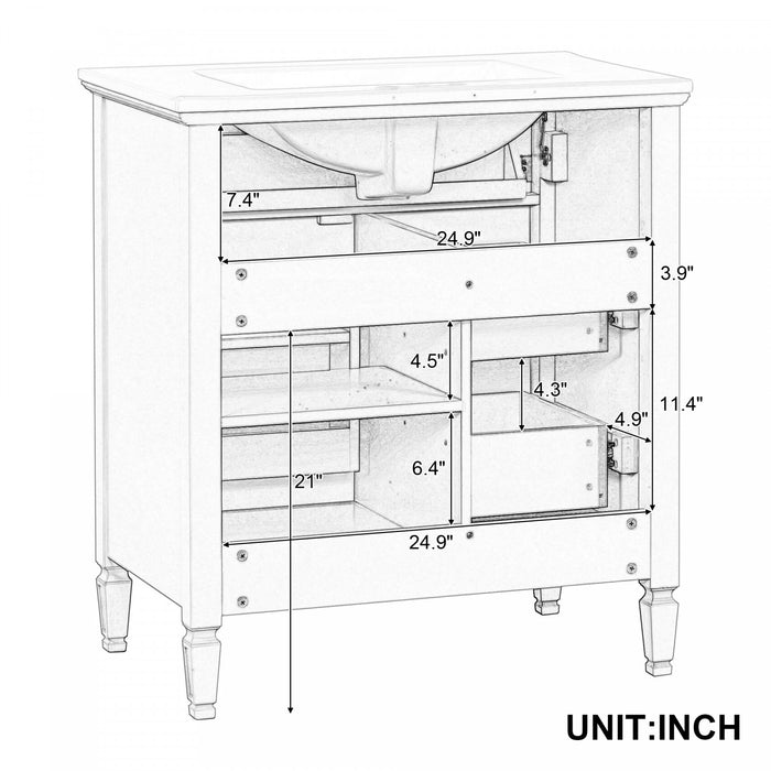 Olivia 30\" Bathroom Vanity with Ceramic Sink and Solid Rubberwood, White