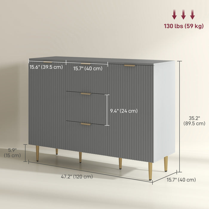 HOMCOM Sideboard Buffet Cabine w/ 3 Drawers and Adjustable Shelves, Grey