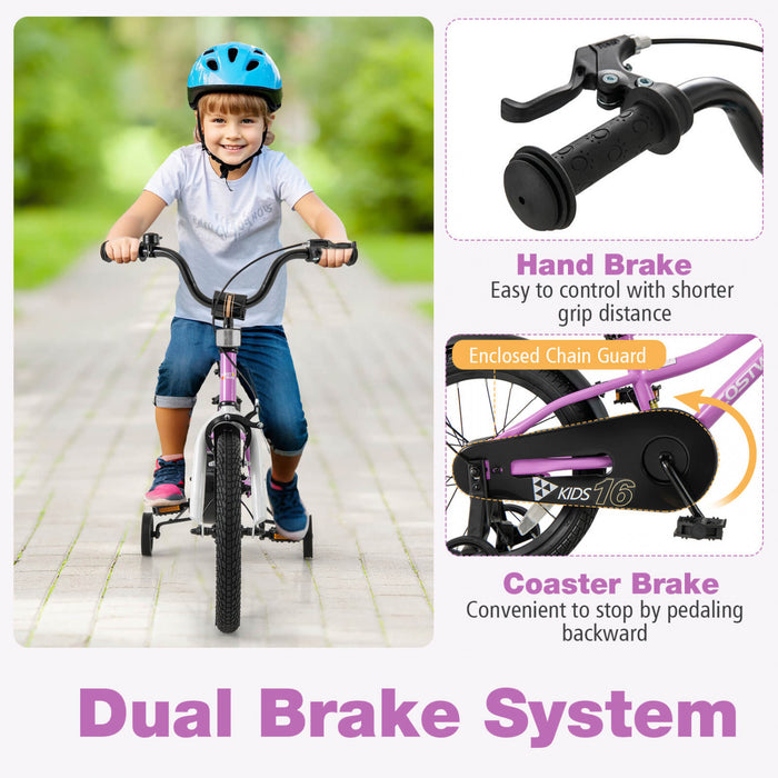Costway 16\" Kids Bike For 4-7 Years Old Boys & Girls With Adjustable Seat Handbrake Reflectors Purple