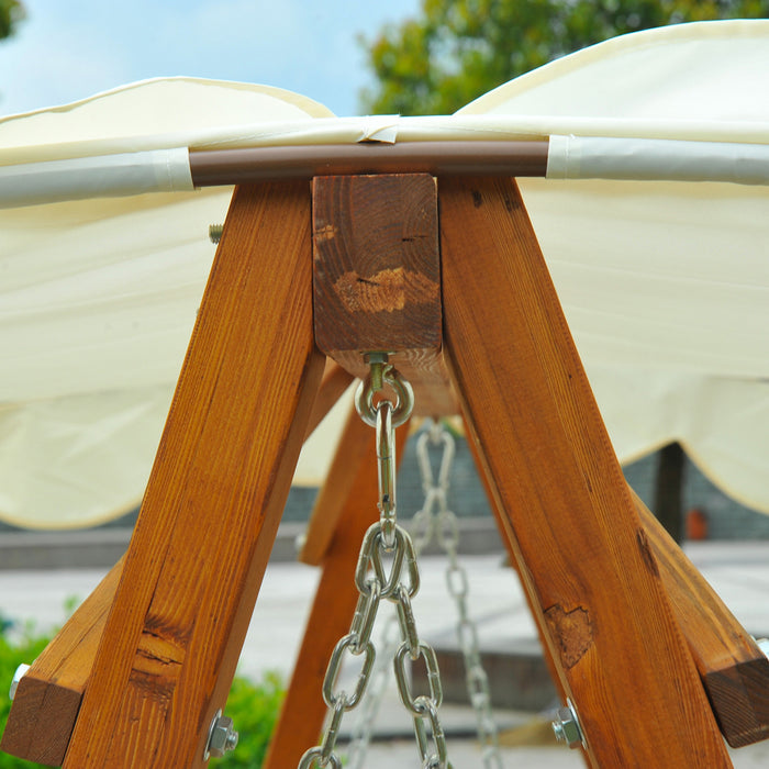 Outsunny 3 Seater Patio Swing Chair With Canopy Outdoor Wooden Swing Bench Hammock For Garden, Poolside, Backyard