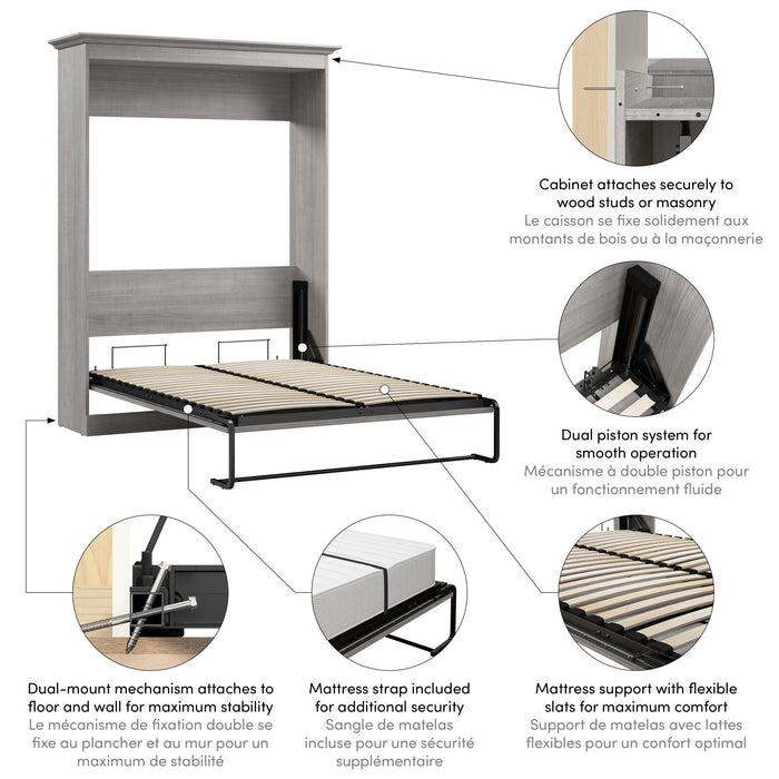 Bestar Versatile 64 W Full Murphy Bed - Platinum Grey