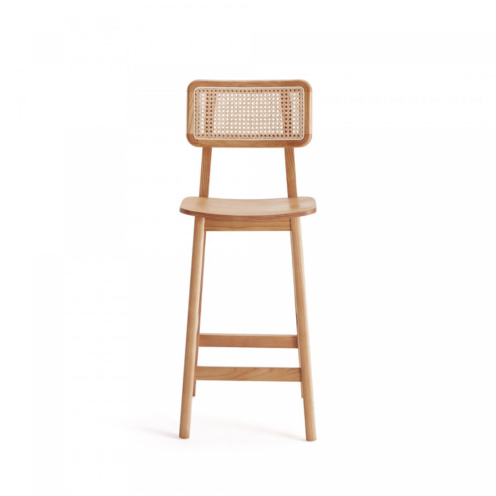 Versailles Industry Chic Cane Back Wood Counter Stool in Natural - Set of 3