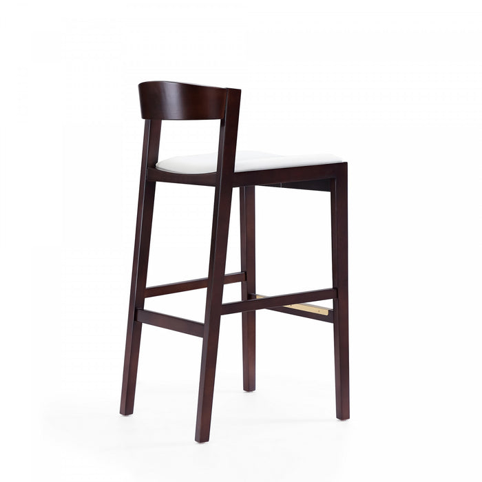 Klismos Mid-Century Modern Wood Upholstered Barstool in Ivory - Set of 2