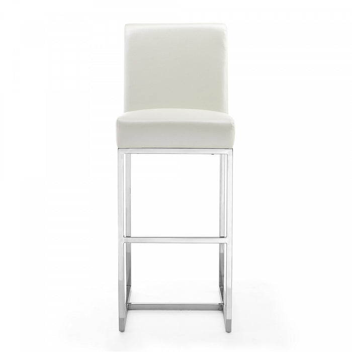 Element Modern Metal Upholstered Barstool in Pearl White - Set of 2