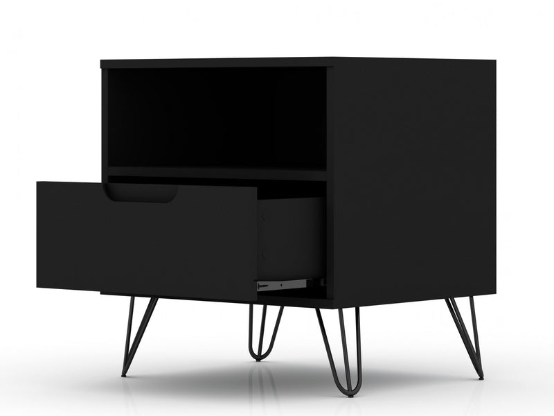 Rockefeller Mid-Century Modern 20\" Nightstand in Black (1-Drawer) - Set of 2
