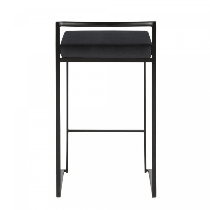 LumiSource Fuji Black Velvet Contemporary Stackable Counter-Height Stool - Set of 2