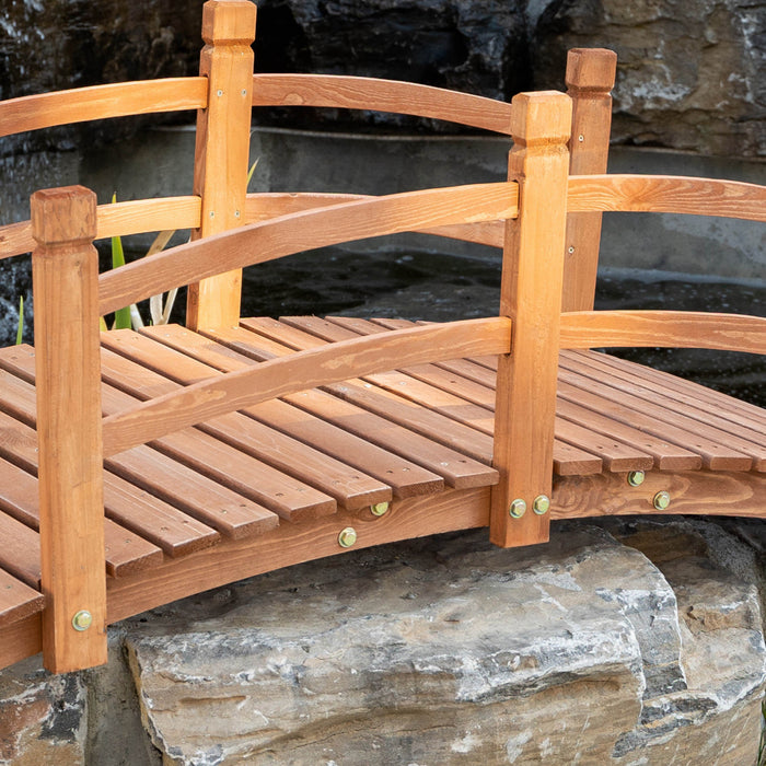 Outsunny 5ft Wooden Garden Bridge Classic Arc Footbridge With Guardrails For Stream Pond Walkway, Orange