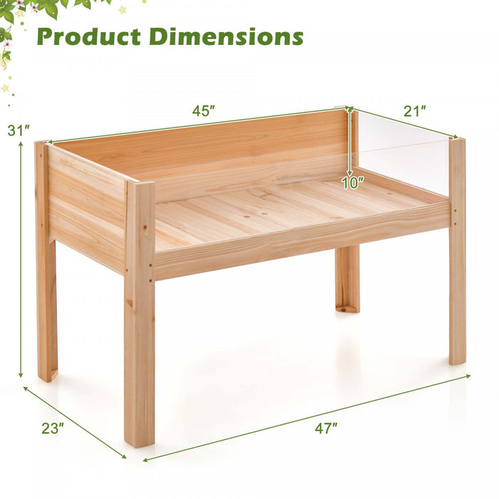 Costway Raised Wooden Garden Bed 31\" Elevated Planter Box Plant Terrarium With Drain Holes