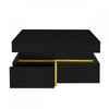 Ava High-Gloss Coffee Table with Storage Drawers and Gold Accents,Black | Ava Table Basse a Fini Haute Brillance avec Tiroirs de Rangement et Accents Dores, Noir