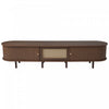 Lucas TV Stand Media Console with Rattan Drawer and Sliding Doors,Dark Oak | Lucas meuble TV – meuble multimedia avec tiroir en rotin et portes coulissantes, finition chene fonce