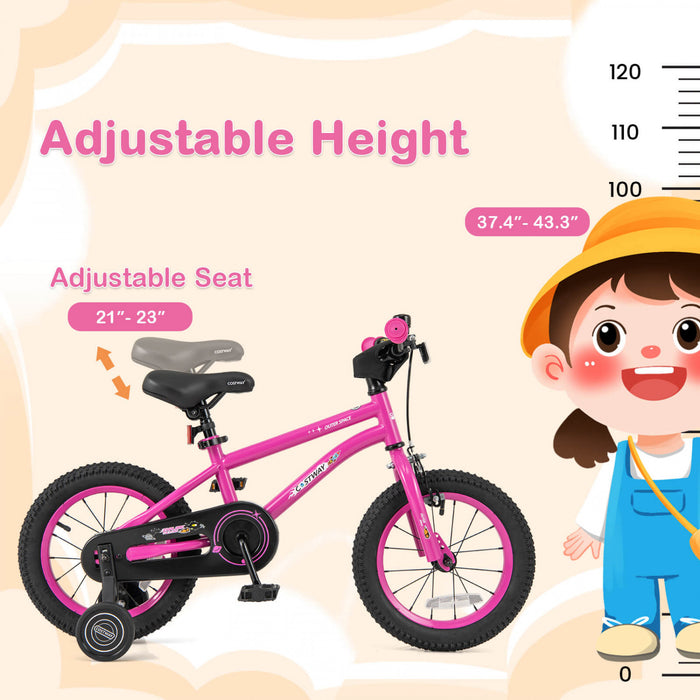 Costway 14-inch Kid's Bike For 3-5 Years Old With Adjustable Saddle & Anti-slip Handlebar Pink