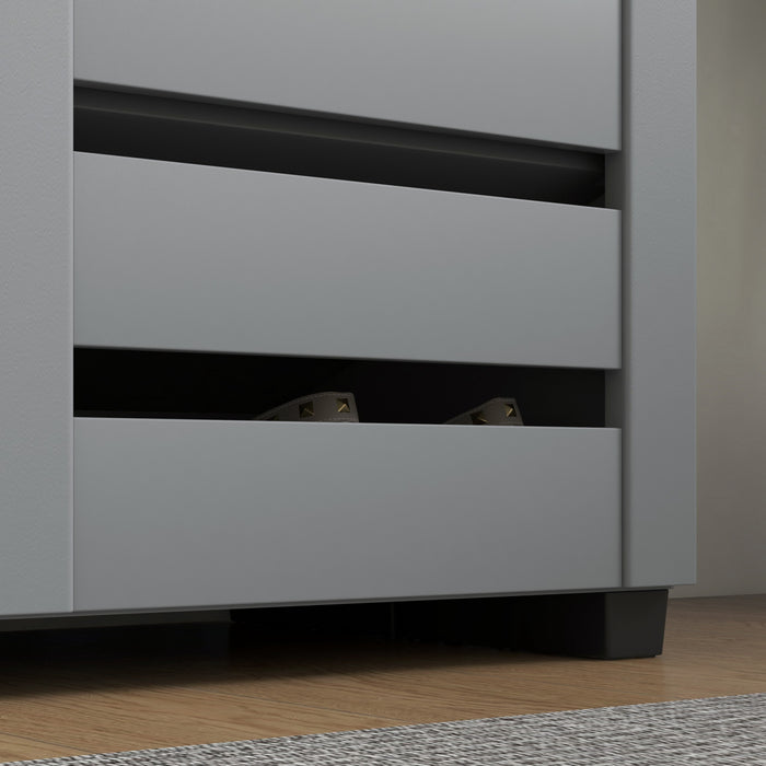 HOMCOM Slim Shoe Cabinet with 2 Slatted Doors for 15 Pairs of Shoes Grey