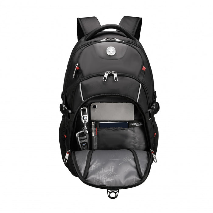 Swissdigital Kappel School Backpack – 17\" Laptop Bag, SDD Finder, Add-A-Bag System, Reflective Trim, Multi-Pockets, Ergonomic
