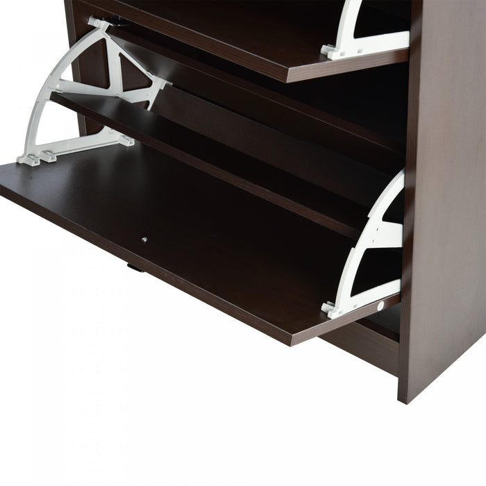 HOMCOM Narrow Shoe Storage Cabinet w/ 3 Flip Doors and Open Shelf, Coffee