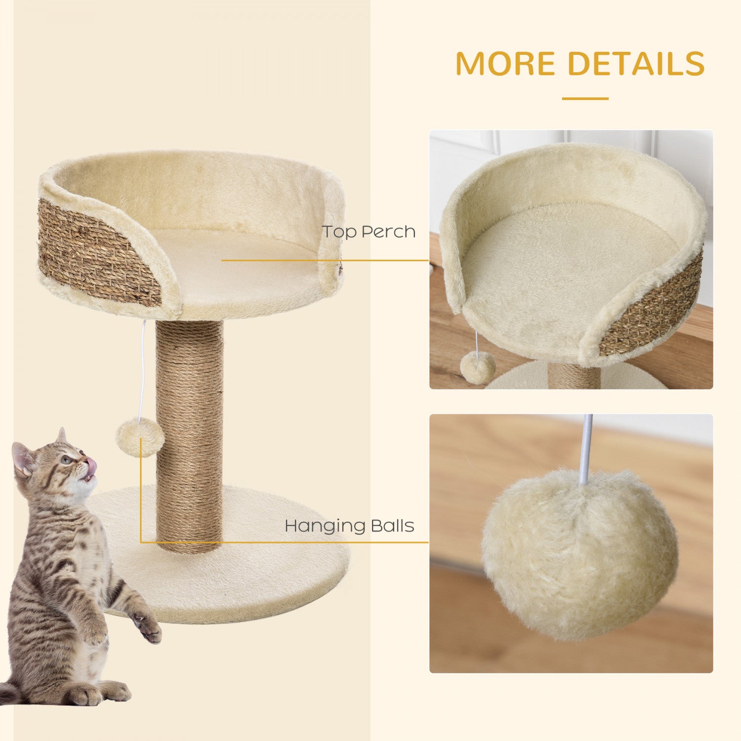 Pawhut Small Cat Tree With Scratching Post, Perch, Toy Ball