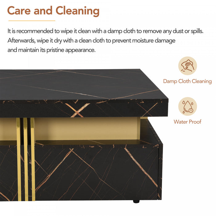 Marcia 43.3\" Square Engineered Wood Coffee Table With Storage Drawers, Black