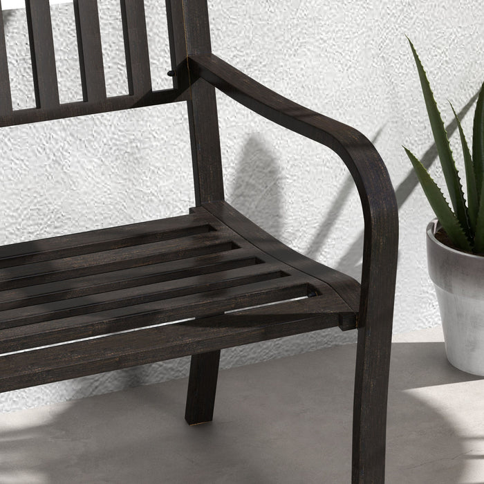 Outsunny 50\" Steel Garden Bench Patio, Metal Backyard Park Chair, Brown